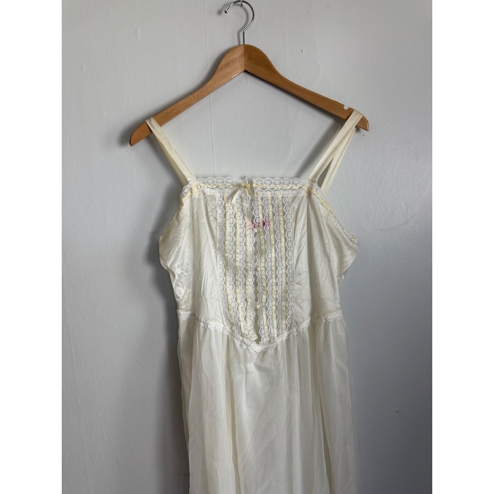 Vintage Cream Lace Trim Nightgown Sheer Maxi slip Pearl Detail romantic Wedding - Picture 3 of 16